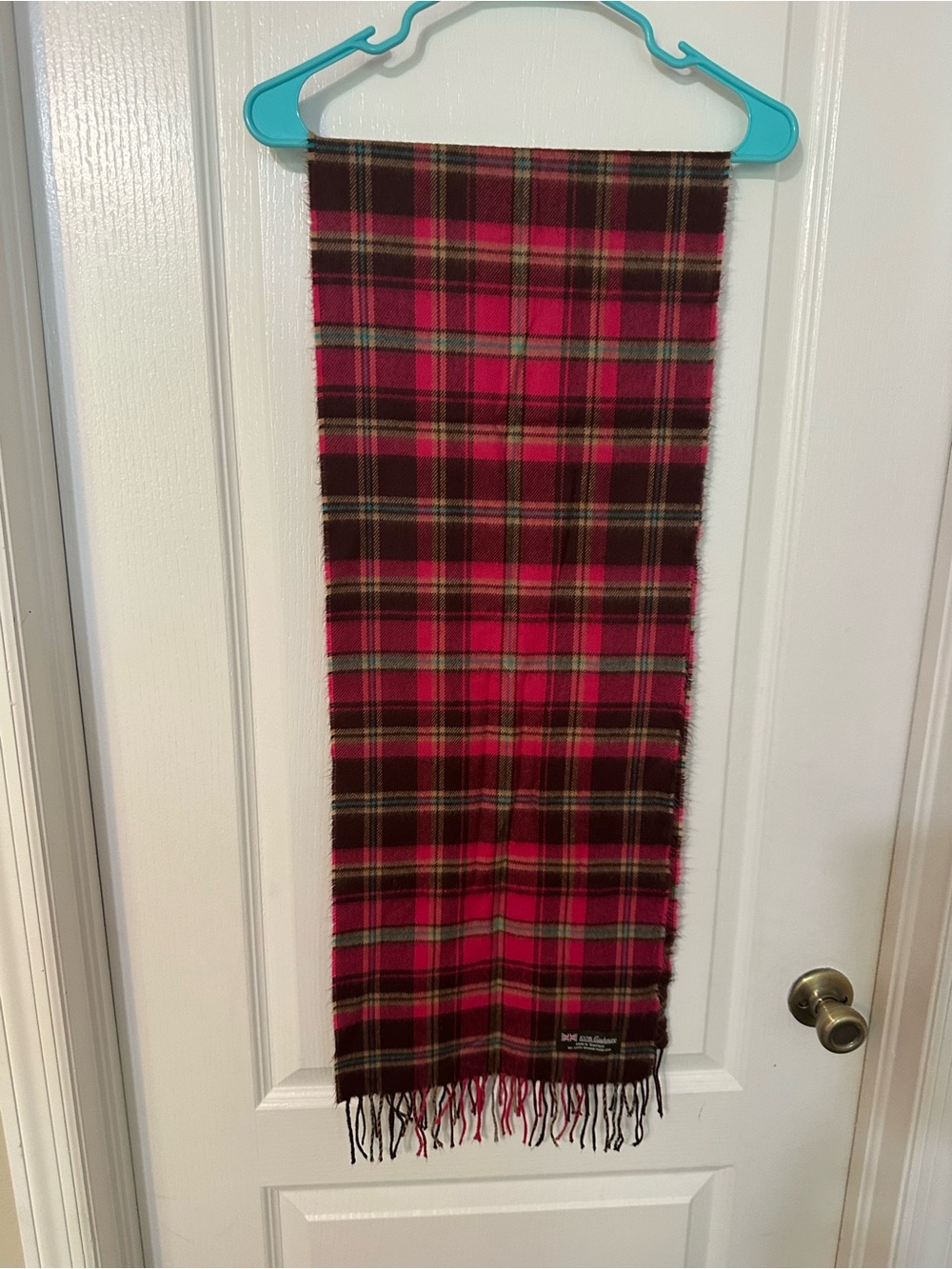 Unisex  100% Cashmere Scarf Made in Scotland Pink Brown Plaid Tartan Fringe